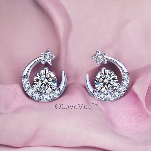 Certified 1ct. t.w. Diamond Moon and Star Earrings - Picture 1 of 13